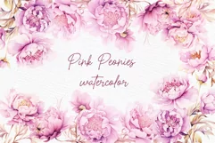 Watercolor Pink Flowrs Clipart Pink peonies Floral Borders Product Image 1