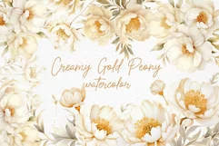 Beige Gold Peony clipart Watercolor Gold peonies flowers png Product Image 1