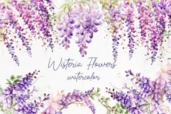 Watercolor Wisteria Clipart Wisteria Branches Purple Flowers Product Image 1