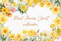Yellow Spring Flowers Clipart Mixed Flowers Png Watercolor Product Image 1