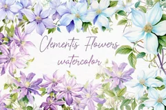 Watercolor Flowers Clipart Purple Flowers Clematis Branches Product Image 1
