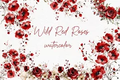Red Wild Roses Clipart Watercolor Roses PNG Dusty Wild Roses Product Image 1