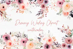 Watercolor Peony Flowers Clipart Burgundy Flowers Wedding Product Image 1