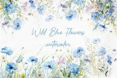 Wild Blue Flowers Clipart Spring Flowers PNG Watercolor Png Product Image 1