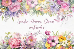Watercolor Garden Flowers clipart Pink Roses Clipart Spring Product Image 1