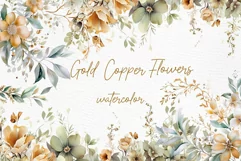 Watercolor Gold Teal Flowers Clipart Boho Flowers Png Product Image 1