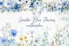 Blue Garden flowers Clipart Spring Flowers PNG Watercolor Product Image 1
