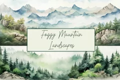 Foggy Forest clipart, Watercolor Mountain Landscapes Pine Product Image 1