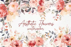 Dusty Pink Flowers Clipart WATERCOLOR AESTHETIC FLOWERS PNG Product Image 1