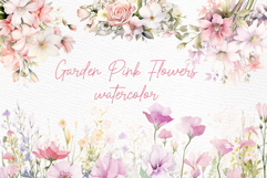 Pink Garden flowers Clipart Spring Flowers PNG Watercolor Product Image 1