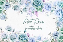 Dusty Blue Floral Clipart Watercolor Teal roses clipart Product Image 1