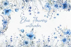 Dusty Blue flowers Clipart Watercolor Blue flowers png Product Image 1