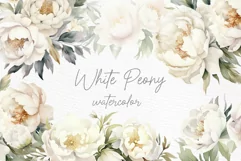 Wild Floral Clipart Watercolor White Peony Floral Borders Product Image 1