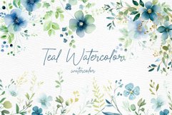 Dusty Blue Floral Clipart Watercolor Teal Flowers Clipart Product Image 1