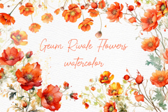 Dark Orange Flowers Clipart Watercolor flowers Water Avens Product Image 1