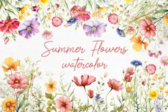 Watercolor Summer Flowers clipart Meadow Flowers Premade Product Image 1