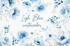 Dusty Blue flowers Clipart Blue Peonies Clipart Watercolor Product Image 1