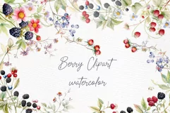 Wildflowers Watercolor clipart Strawberries Flowers Berries Product Image 1