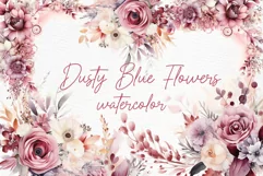 Dusty Pink Flowers Clipart Watercolor blush flowers clipart Product Image 1