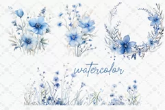 Dusty Blue flowers Clipart Watercolor Blue flowers png Product Image 2