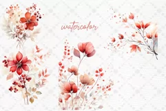 Red Wild Flowers Clipart Watercolor Floral Dusty Wild Flower Product Image 2