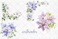 Watercolor Flowers Clipart Purple Flowers Clematis Branches Product Image 2