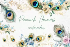 Watercolor Peacocks flowers clipart Gold Glitter Flowers Product Image 1