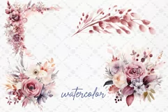 Dusty Pink Flowers Clipart Watercolor blush flowers clipart Product Image 2