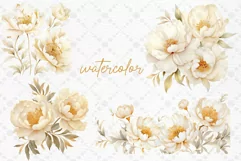Beige Gold Peony clipart Watercolor Gold peonies flowers png Product Image 2