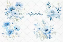 Dusty Blue flowers Clipart Blue Peonies Clipart Watercolor Product Image 2