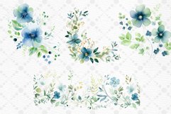 Dusty Blue Floral Clipart Watercolor Teal Flowers Clipart Product Image 2
