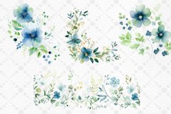 Dusty Blue Floral Clipart Watercolor Teal Flowers Clipart Product Image 2