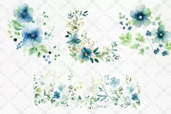 Dusty Blue Floral Clipart Watercolor Teal Flowers Clipart Product Image 2