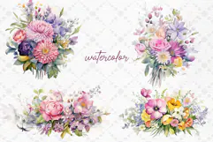 Watercolor Garden Flowers clipart Pink Roses Clipart Spring Product Image 2