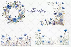 Blue flowers Clipart Watercolor Blue flowers png Blue Wreath Product Image 2