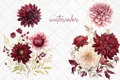 Burgundy Flowers Clipart Watercolor Burgundy Dhalia Clipart Product Image 2