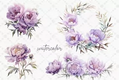 Purple Flowers Clipart Watercolor Purple Peonies Clipart Product Image 2