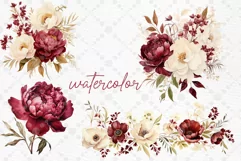 Burgundy Flowers Clipart Watercolor Burgundy Peonies Clipart Product Image 2