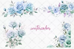Dusty Blue Floral Clipart Watercolor Teal roses clipart Product Image 2