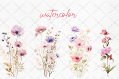 Dusty Pink Flowers Clipart Watercolor blush flowers clipart Product Image 2
