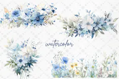 Blue Garden flowers Clipart Spring Flowers PNG Watercolor Product Image 2