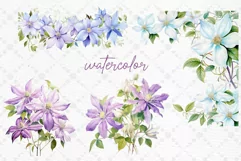 Watercolor Flowers Clipart Purple Flowers Clematis Branches Product Image 2