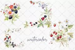 Wildflowers Watercolor clipart Strawberries Flowers Berries Product Image 2