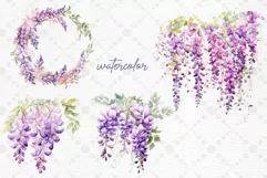Watercolor Wisteria Clipart Wisteria Branches Purple Flowers Product Image 2