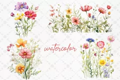 Watercolor Summer Flowers clipart Meadow Flowers Premade Product Image 2