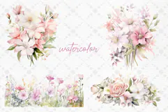 Pink Garden flowers Clipart Spring Flowers PNG Watercolor Product Image 2