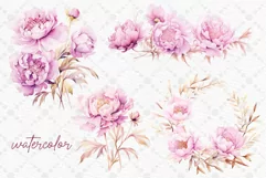 Watercolor Pink Flowrs Clipart Pink peonies Floral Borders Product Image 2