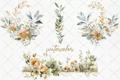 Watercolor Gold Teal Flowers Clipart Boho Flowers Png Product Image 2