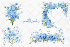 Light Blue flowers Clipart Blue Flowers Clipart Watercolor Product Image 2