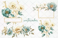 Dusty Blue Floral Clipart Watercolor Teal Flowers Clipart Product Image 2